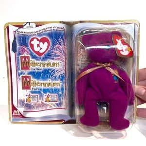 Vintage Y2K 2000s Millennium The Bear TY Beanie Baby Small Purple World Plush